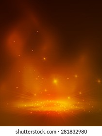 Orange smoke on stage, abstract design with a fire. vector