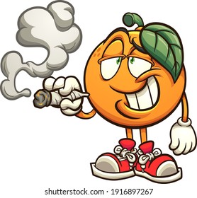 Orange smoking with big smile cartoon. Vector clip art illustration with simple gradients. All on a single layer.
