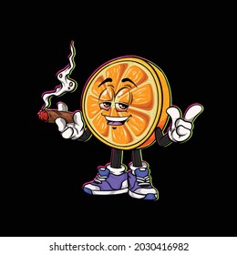 Orange Smoking Blunt Cartoon High Stoned Face Weed