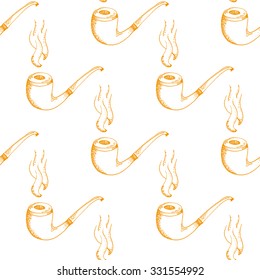 Orange Smoking Pipe Outline Stroke Pattern on White Background - Hand Drawn Doodle Seamless Surface Pattern Design - Vector Illustration