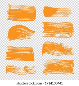 Orange smooth abstract thick brush textured strokes on imitation transparent background