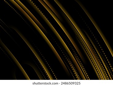 Orange smooth glowing stripes and dotted lines abstract tech background. Futuristic vector design