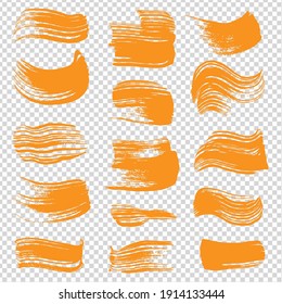 Orange smooth short abstract thick brush textured strokes on imitation transparent background