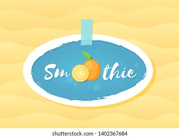 Orange smoothie fruit cocktail sticker vector illustration. Tasty orange with hand drawn Smoothie sign at smoothies cocktail blue round sticker for decoration shop sticker or promotion discount