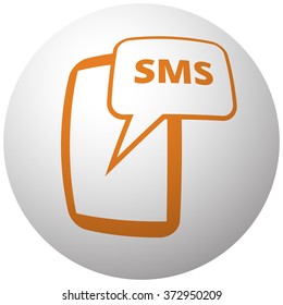 Orange Sms icon on sphere isolated on white background