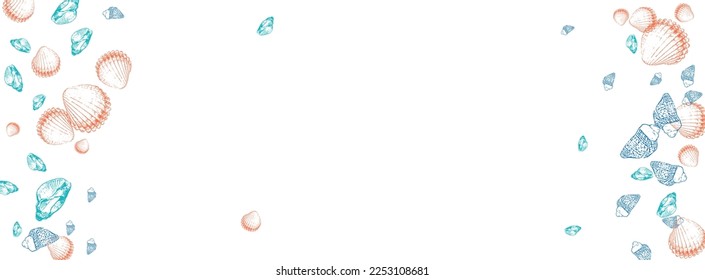 Orange Snail Background White Vector. Seashell Abstract Textile Card. Maritime Pattern. Gray Shellfish Underwater Texture.