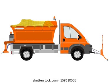 Orange Snow Plow On A White Background.