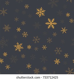 Orange snowflakes seamless pattern on grey Christmas background.