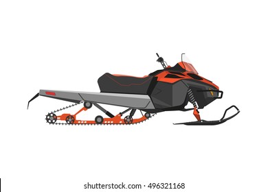 Orange snowmobile on a white background. Transport for extreme winter sports. Vector illustration