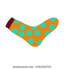 Orange sock with circle pattern vector illustration. Cartoon drawing of colorful sock for children and adults isolated on white background. Fashion, accessory, clothes concept