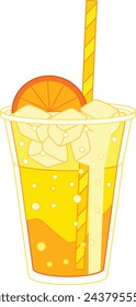 Orange soda with a piece of orange and ice