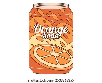 Orange Soda Softdrink kann Tangerine Geschmack süß fizzy Geschmack Metall Aluminium Behälter bunte Verpackung Erfrischung Design flache Illustration