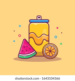 Orange Soda With Water Melon Fruit Vector Icon Illustration. Summer Food And Drink. Holiday Icon Concept White Isolated. Flat Cartoon Style Suitable for Web Landing Page, Banner, Flyer, Sticker, Card