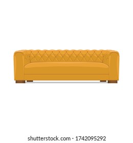 Sofá naranja contra fondo blanco, aislado. Símbolo de un hogar acogedor, objeto interior. Ilustración vectorial.
