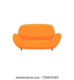 Orange sofa or couch, living room or office interior, furniture for relaxation cartoon vector Illustration