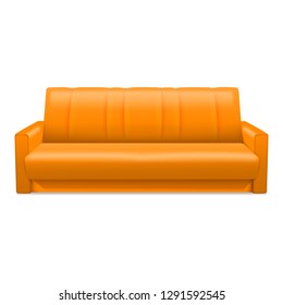 Orange sofa icon. Realistic illustration of orange sofa vector icon for web design isolated on white background