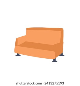 Orangefarbenes Sofa, weiches Sofa für zu Hause. Gemütliches Interieur eines Cafés, Lounge, Freunde, Familienabend. Fernsehserie, Sitcom. Stock-Vektorgrafik auf weißem Hintergrund.