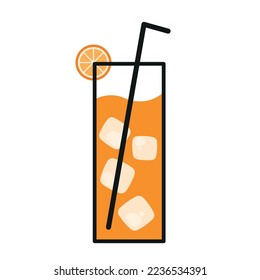 Orange Soft Drink with Fruit Slice for Summer Beach Party Drink and Beverage in Flat Vector Illustration Image Isolated on White Background with Black Line