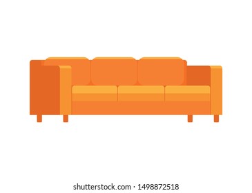 Orange soft geometric stylish sofa for home and office isolated on a white background. Couch flat illustration for advertising banner concept of furniture stores, for mobile application or game.