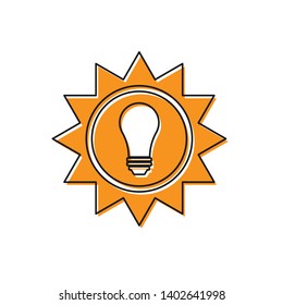 Orange Solar energy panel icon isolated on white background. Sun and light bulb. Vector Illustration