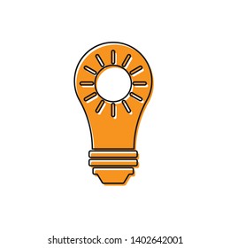 Orange Solar energy panel icon isolated on white background. Sun and light bulb. Vector Illustration