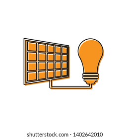 Orange Solar energy panel and light bulb icon isolated on white background. Vector Illustration