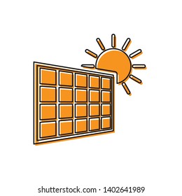 Orange Solar energy panel and sun icon isolated on white background. Vector Illustration