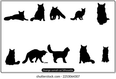 Orange somali cat silhouette vector set