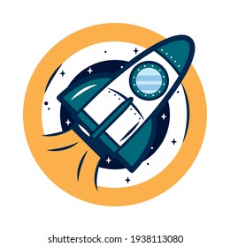 orange space badge with rocket
