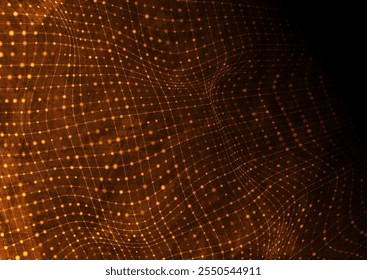 Orange sparkling connect dots and mesh abstract futuristic background. Technology vector design