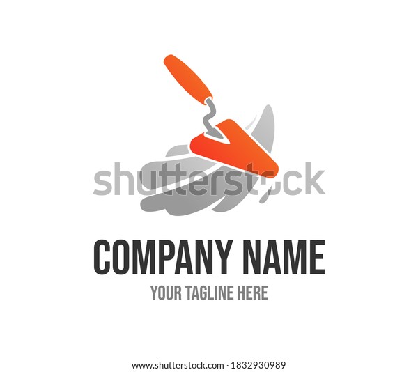 Orange spatula vector logo template for\
home repair service or building company. Illustration of red\
plastering trowel. Masonry creative icon concept. Plasterer tool\
vector design. Brick\
construction.