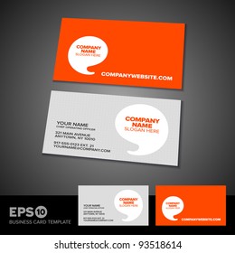 Orange speech bubble business card template with light textured front