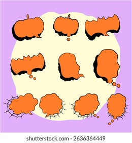Bolha de fala laranja Bolha de pensamento doodle Halloween diálogo de comunicação mensagem pensando bate-papo conversa pensamento bolha fala bolha gráfico desenhos animados elementos