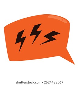 Orange speech bubble with three lightning symbols, representing power, electricity, and a striking message
