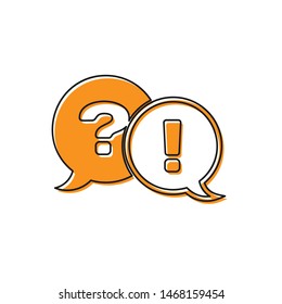 Orange Speech bubbles with Question and Exclamation icon isolated on white background. FAQ sign. Copy files, chat speech bubble and chart.  Vector Illustration