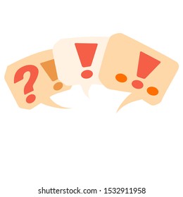 Orange speech bubbles with question and exclamation marks, ellipsis isolated on white. Dialogue balloons, graphic convention, conversation icon. Punctuation, internet communication vector illustration