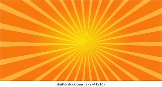 orangefarbene Linien in hellem Pop-Art-Stil. Kräftige gelbe und orangefarbene Streifen, die von der Mitte ausstrahlen und einen aufregenden Superhelden-Action-Look erzeugen. Erstellen Sie einen modernen Hintergrund