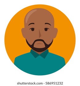 orange sphere of half body brunette bald man with beard
