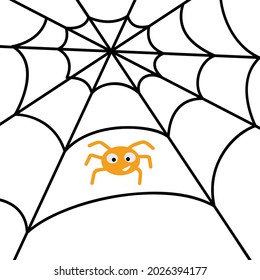 Orange spider in a black web. Simple flat vector illustration
