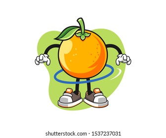 Orange spinning a hula hoop cartoon. Mascot Character vector.