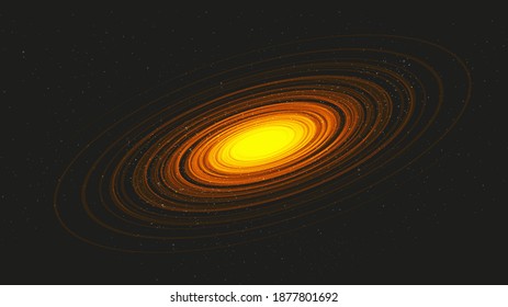 Orange Spiral Black Hole on Black Galaxy Background.planet and physics concept design,vector illustration.