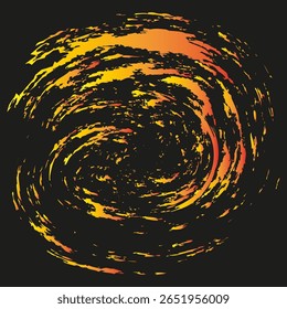 Orange spiral pattern. Swirling vortex form. Fiery abstract motion. Vector dark background.