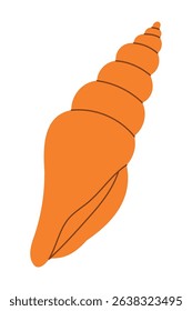 Orange spiral seashell illustration with minimalist design elements.