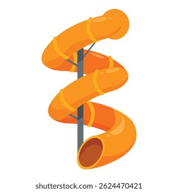 Orange spiral water slide is standing on a white background, evoking summer fun and water parks