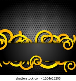 Espirales naranjas sobre fondo perforado gris oscuro. Diseño vectorial creativo