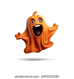 Orange spirit that screams, 3D. Pumpkin spirit, monster. Realistic image, clear facial expression that scares. Vector illustration.