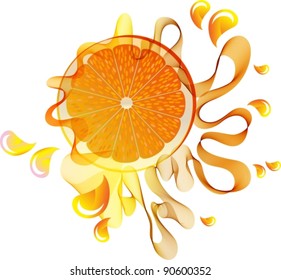 Orange splash with abstract wave, vector, eps10