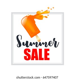 Orange splash ice cream bar with text summer sale isolated on the white background vector illustration eps10