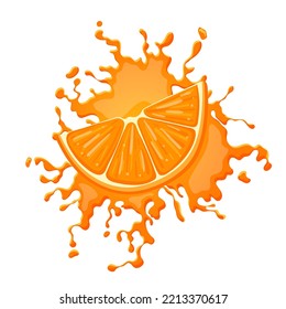 orange splash juice cartoon. drink fresh drop, healthy liquid, yellow juicy, vitamin fruit, wave food, beverage tropical, flowing sweet, splashing orange splash juice vector illustration