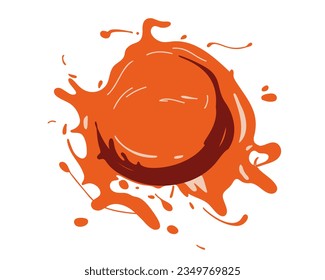 Orange splash, liquid splatter, ink blot, liquid stamp isolated on white background. Vector illustration